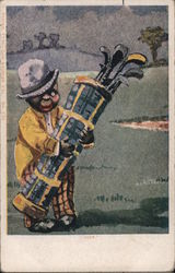 Caddie Carrying Bag of Golf Clubs Black Americana Postcard Postcard Postcard