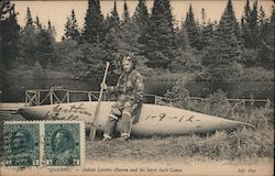 QUEBEC - Indian Lorette-Huron and his birch bark Canoe Postcard