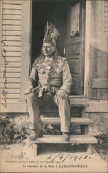 Caughnawaga Native American man sitting on his porch steps Postcard