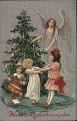 Children Dancing Around Tree, Angel Postcard