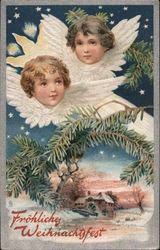 The image of two cherubs in a star filled sky Postcard