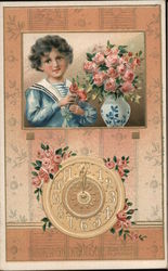 A Young Girl with a Vase of Flowers Postcard