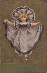 Young girl in dress: "Happy New Year" Postcard