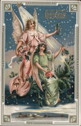 Tuck's New Years Greetings 600 - "Die Besten Glückwunsche zum Neuen Jahre" - Two Angels w/ Holly Postcard