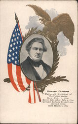 Millard Fillmore portrait with flag and eagle frame Postcard