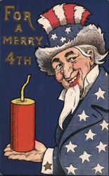 Uncle Sam with a Firecracker 4th of July Postcard Postcard Postcard