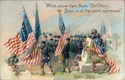 Soldiers with American Flags Postcard
