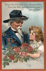 Tuck's Decoration Day 173 - Girl Offering Roses to Union Veteran Postcard