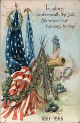 Tuck's Decoration Day 107 - American Flags, Wreaths, Rifles, Cannon and Monuments Postcard