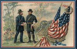 Two veterans meeting near cannon and flags Postcard