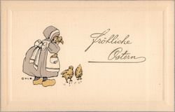 A Woman Cuddling Chicks Postcard