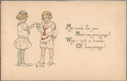 My Wish for You Now Can you Guess? Why Just a Bunch of Happiness  Two Kids Playing Postcard