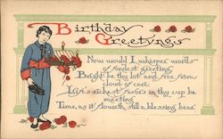 Birthday Greetings - A Man Holding a Cake Postcard