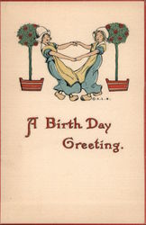A Birth Day Greeting Two Women Holding Hands and Two Trees Postcard