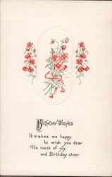 BIRTHDAY WISHES - Poem w/ bouquets of red flowers Postcard