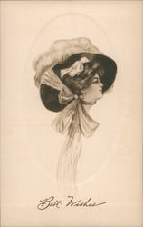 Best Wishes - Woman with Hat Postcard