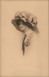 Drawing of Woman in a Large Hat Postcard