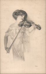 Young woman playing violin Postcard