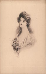 A woman with a low cut dress with a smile Postcard