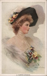 Woman in Black Hat and White Dress with Flowers Philip Boileau Postcard Postcard Postcard