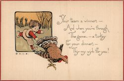 Girl Chasing a Turkey Postcard