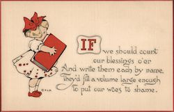 Girl in White Dress, Red Bow in Her hair, Holding a Big Red Book Postcard