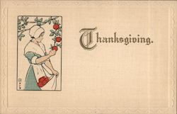 Thanksgiving - Woman Picking Apples Postcard