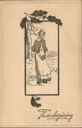 Pilgrim Woman on Thanksgiving Postcard