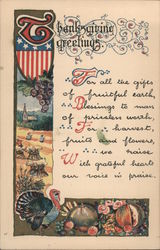 Thanksgiving Greeting with Turkey and Farm Scene Postcard