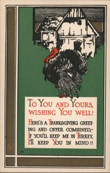 To You and Yours, Wishing You Well! - Turkey in Front of House Postcard