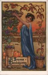 A Joyous Thanksgiving - Woman Picking Grapes Postcard