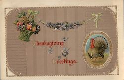 Thanksgiving Greetings - Turkey, Fruit Basket Turkeys Postcard Postcard Postcard