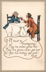 A toast to Thanksgiving - Two Men Toasting at a Table Postcard
