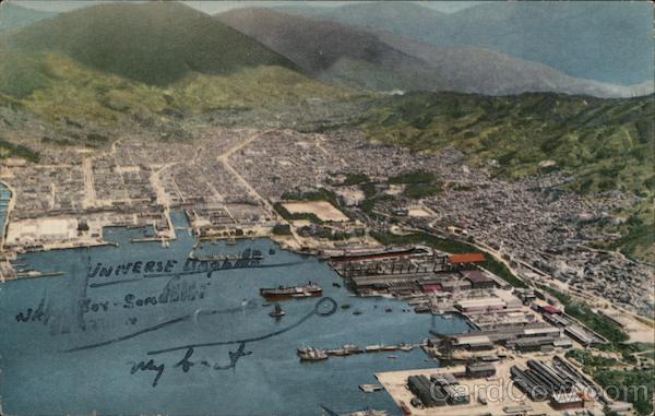 Kure Shipyard with Kure City in Background Hiroshima Japan