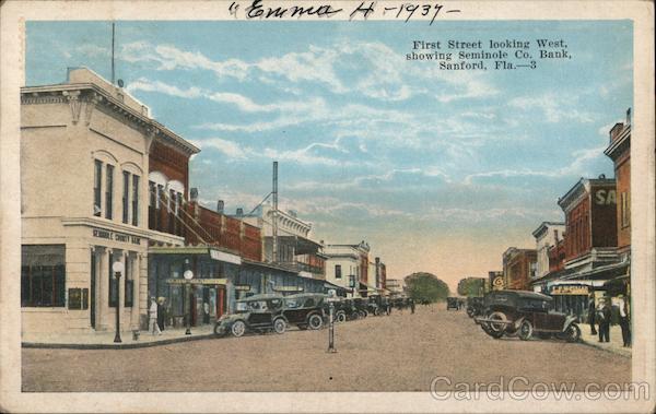 First Street looking West, showing Seminole Co. Bank Sanford Florida