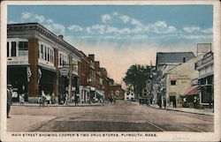 Main Street Showing Cooper's Two Drug Stores Postcard