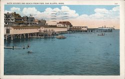 Bath Houses and Beach from Pier Postcard