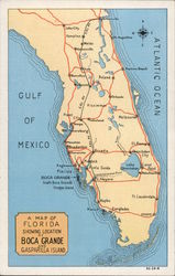 A Map of Florida Showing Boca Grande and Gasparilla Island Postcard