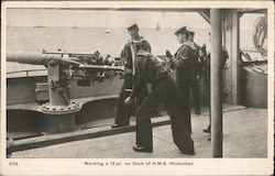 Working a 12 pier on Deck of H.M.S. Hindustan Postcard