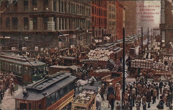 A Busy Day on Dearborn and Randolph Streets Chicago Illinois