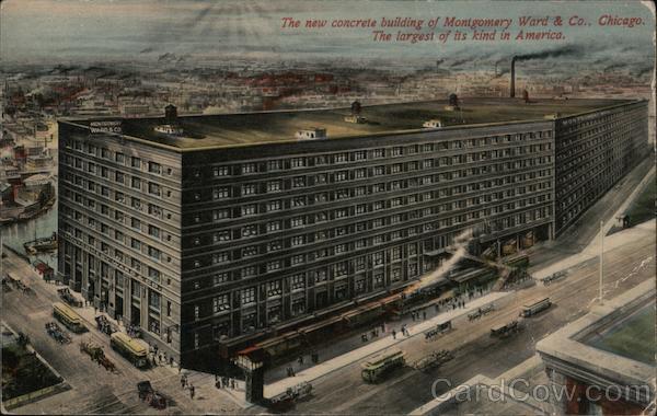 The new concrete building of Montgomery Ward & Co. The largest of its kind in America. Chicago Illinois
