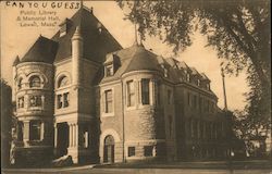 Public Library and Memorial Hall Lowell, MA Postcard Postcard Postcard