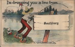 Dropping you a Line from Southbury - Boy Fishing Postcard