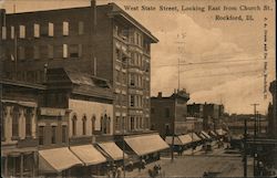 West State Street, Looking East From Church St. Rockford, IL Postcard Postcard Postcard