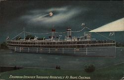 Excursion Steamer Theodore Roosevelt at Night Postcard