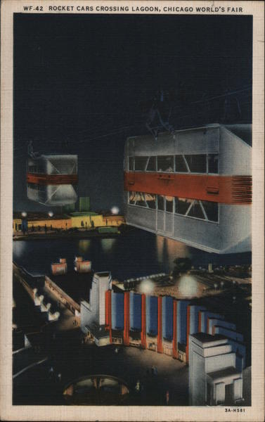 Rocket Cars Crossing Lagoon, Chicago World's Fair Illinois
