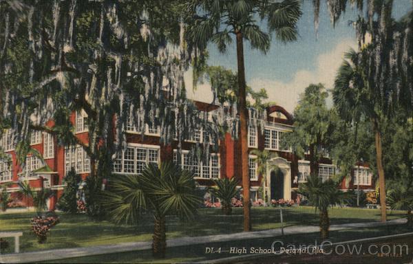 High School, Deland, Fla. Florida Curteich-Chicago C. T. Art-Colortone