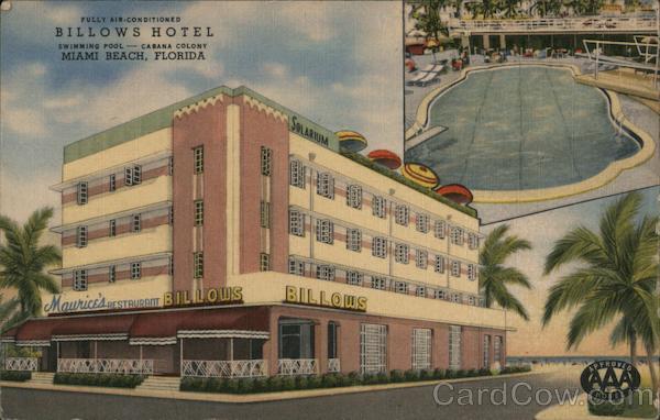Billows Hotel. Miami Beach, Florida. Fully air-conditioned. Swimming pool. Cabana colony.
