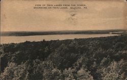 View of Twin Lakes from the tower. Sagamore-on-Twin-Lakes, Milford, Pa. Pennsylvania Postcard Postcard Postcard