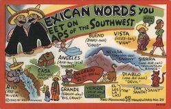 Mexican Words You Meet on Maps of the Southwest Postcard